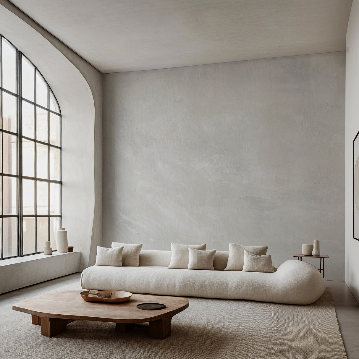 Elegant architectural wallpaper feature wall in a contemporary bedroom