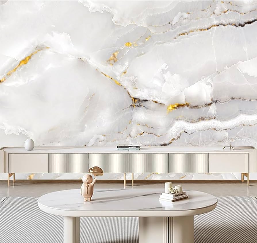Premium marble-inspired wallpaper installation in a luxury home